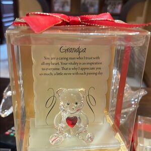 Gift for Grandpa - Crystal Bear with Red Heart Figurine